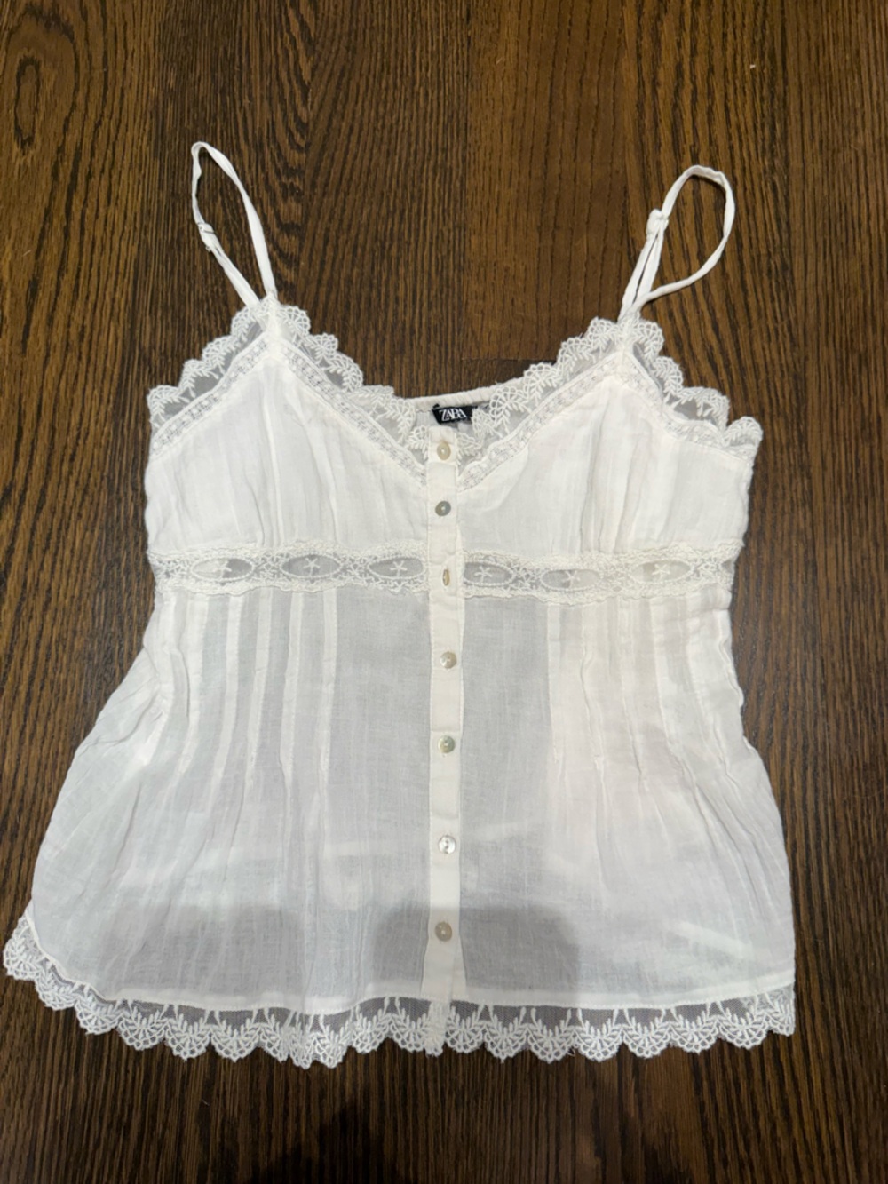 Zara Cream Lightweight Gauze Top with Elastic Hem